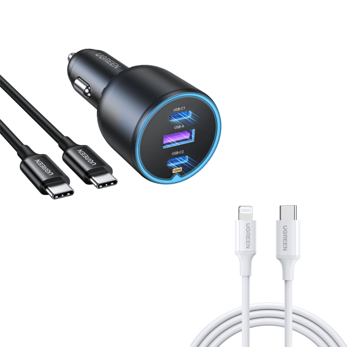 UGREEN 130W USB C and USB A Car Charger Black