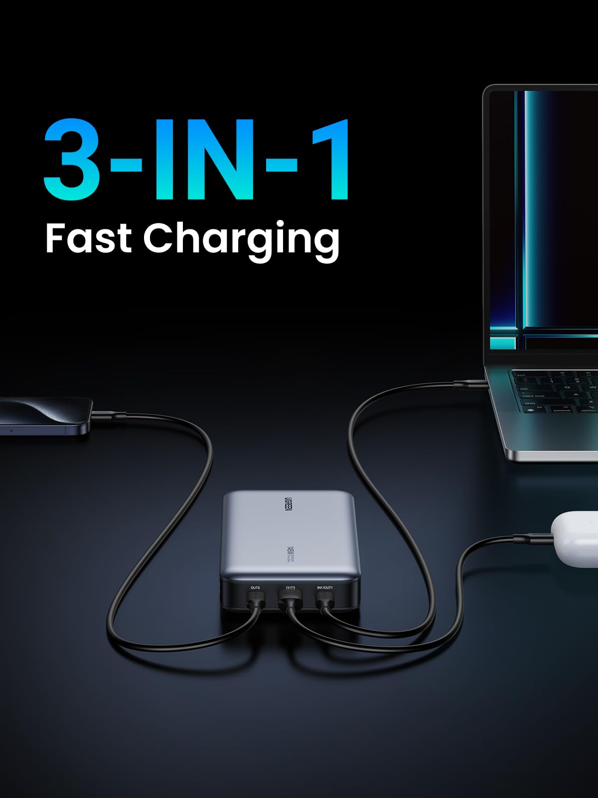 UGREEN 145W 25000mAh for Laptop-3 Ports Power Bank Silver