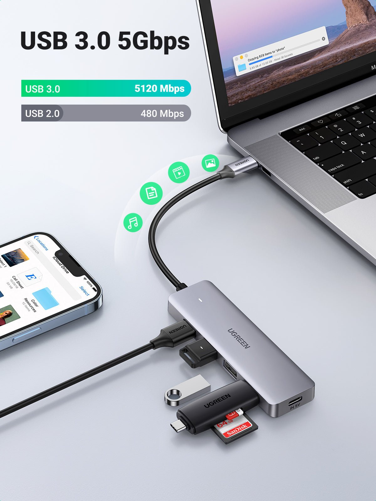 UGREEN 4 Ports USB C Hub Silver