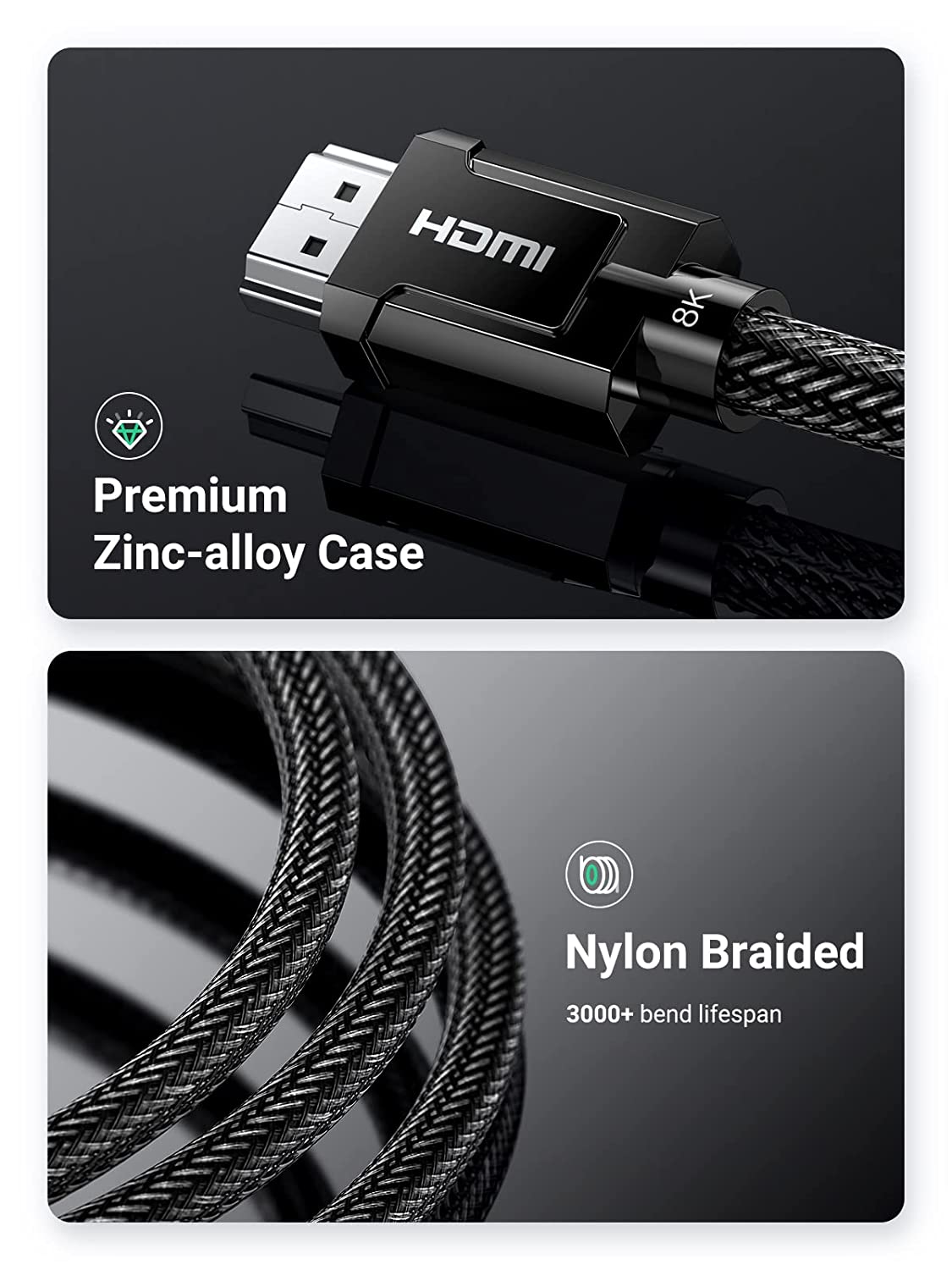 UGREEN 2M 8K UHD HDMI 2.1 Male-Male Zinc-alloy Case Black