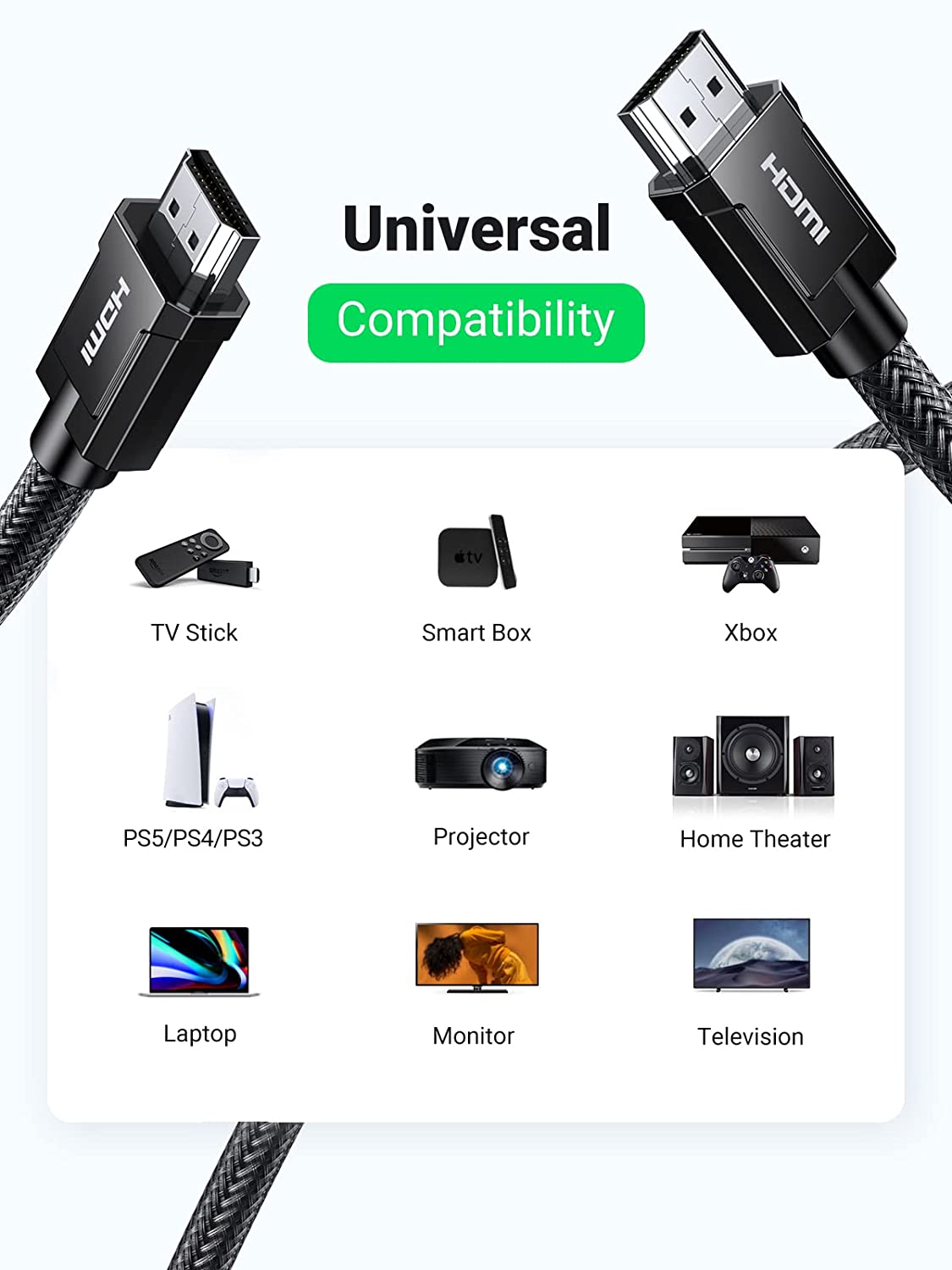 UGREEN 2M 8K UHD HDMI 2.1 Male-Male Zinc-alloy Case Black