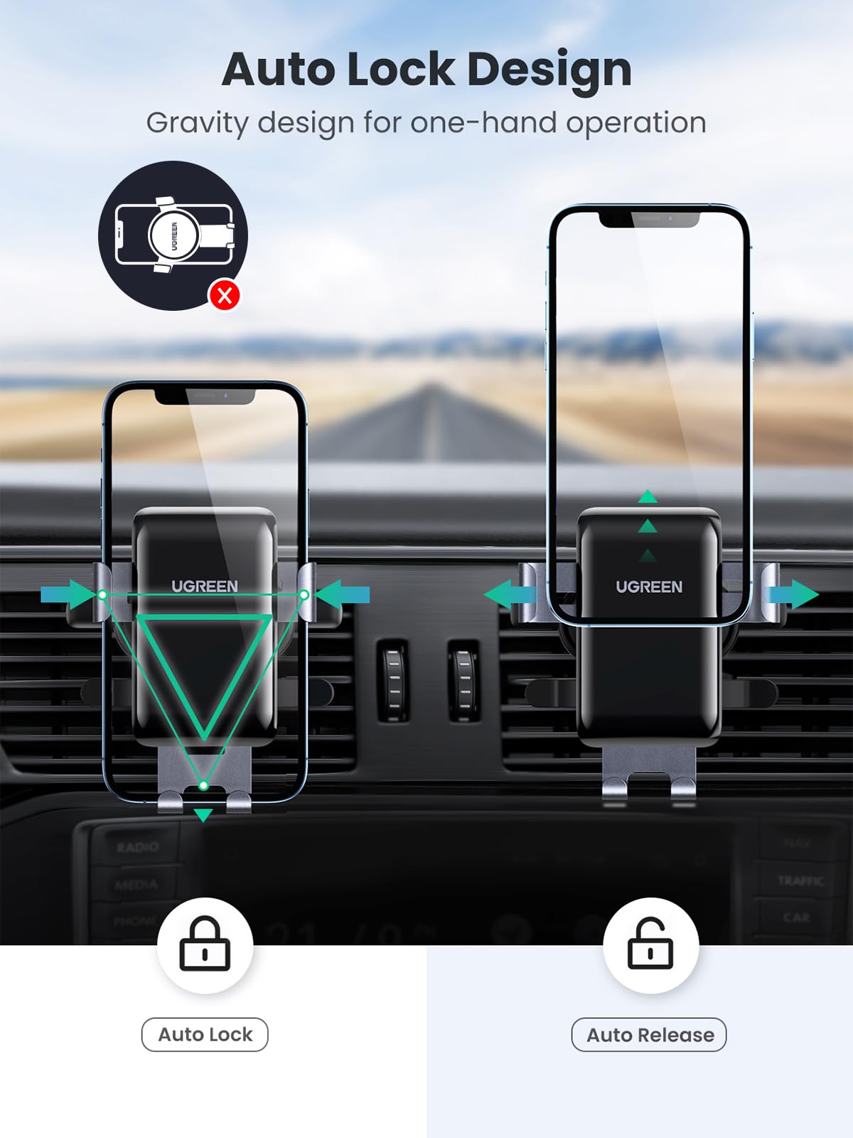 UGREEN Gravity Phone Holder foRound Air Vent
