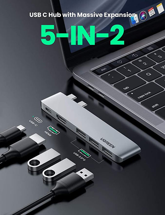 UGREEN 5-in-2 USB C Hub for MacBook Pro/Air - Silver