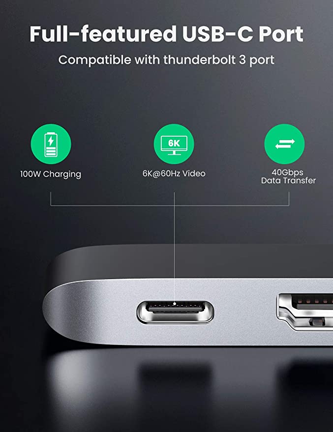 UGREEN 5-in-2 USB C Hub for MacBook Pro/Air - Silver
