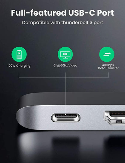 UGREEN 5-in-2 USB C Hub for MacBook Pro/Air - Silver