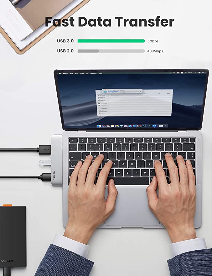 UGREEN 5-in-2 USB C Hub for MacBook Pro/Air - Silver