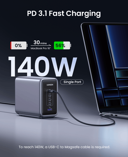 UGREEN Nexode 300W USB C GaN Charger-5 Ports Desk Silver
