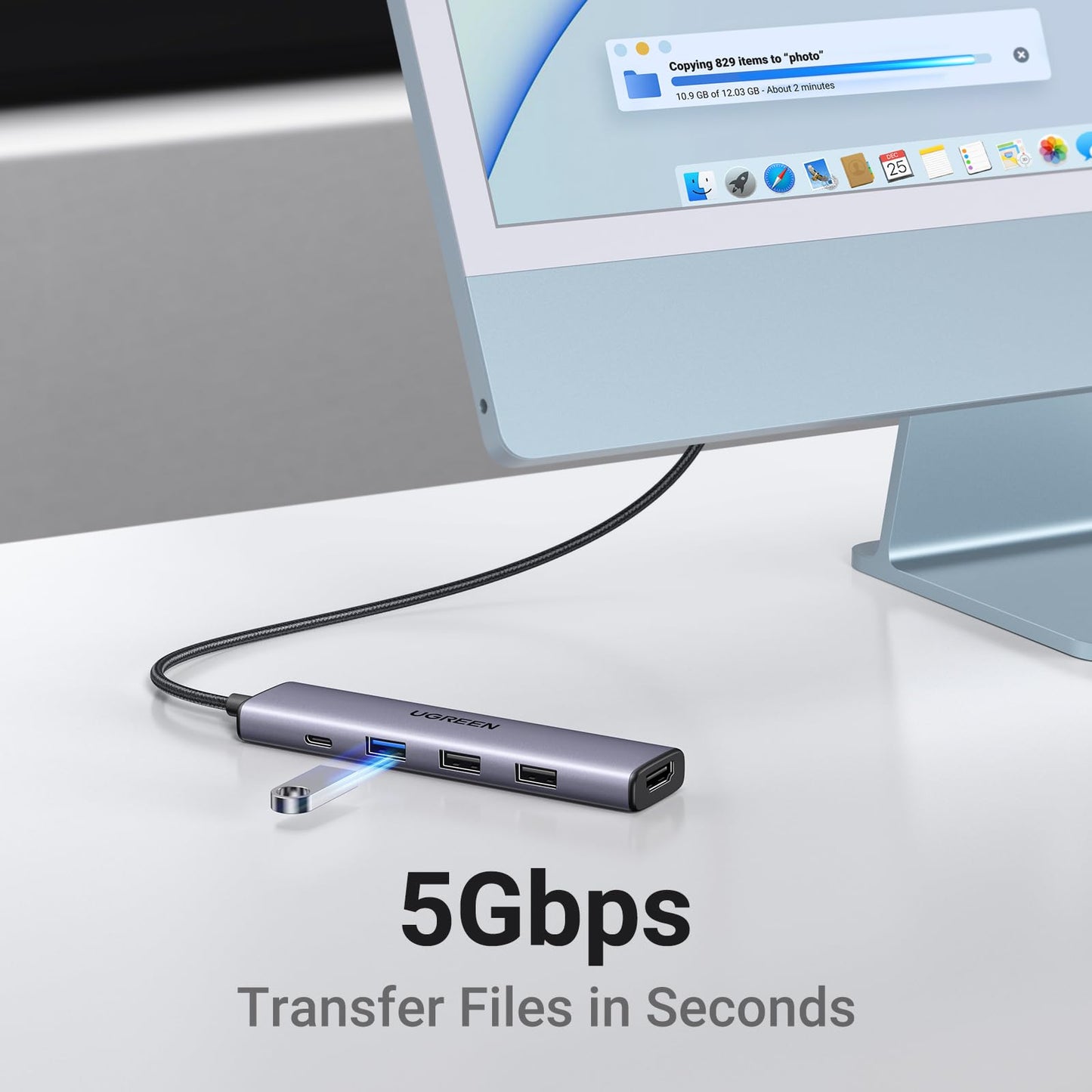 UGREEN 5-in-1 100W USB-C Hub 4K HDMI PD 5GPS - Grey