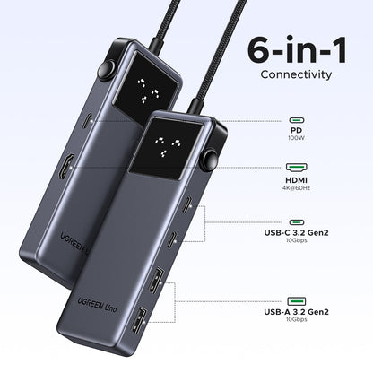 UGREEN Uno 6-in-1 USB-C Hub with Single 4K HDMI Silver