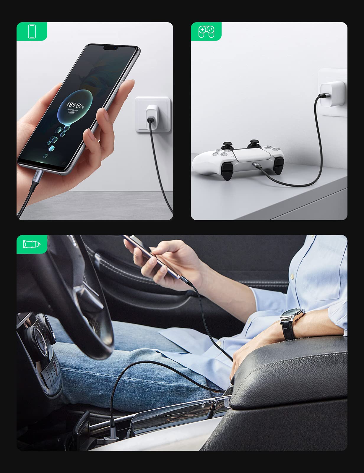 UGREEN USB-C Male to USB 2.0 Male Cable Aluminum 3m Space Gray