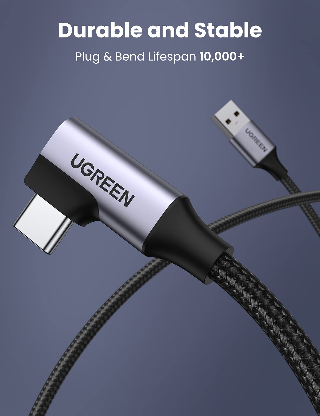UGREEN USB-A Male to USB-C Mal90-Degree Cable 1m Black