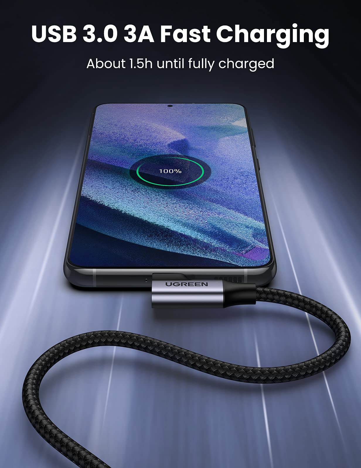 UGREEN USB-A Male to USB-C Mal90-Degree Cable 1m Black